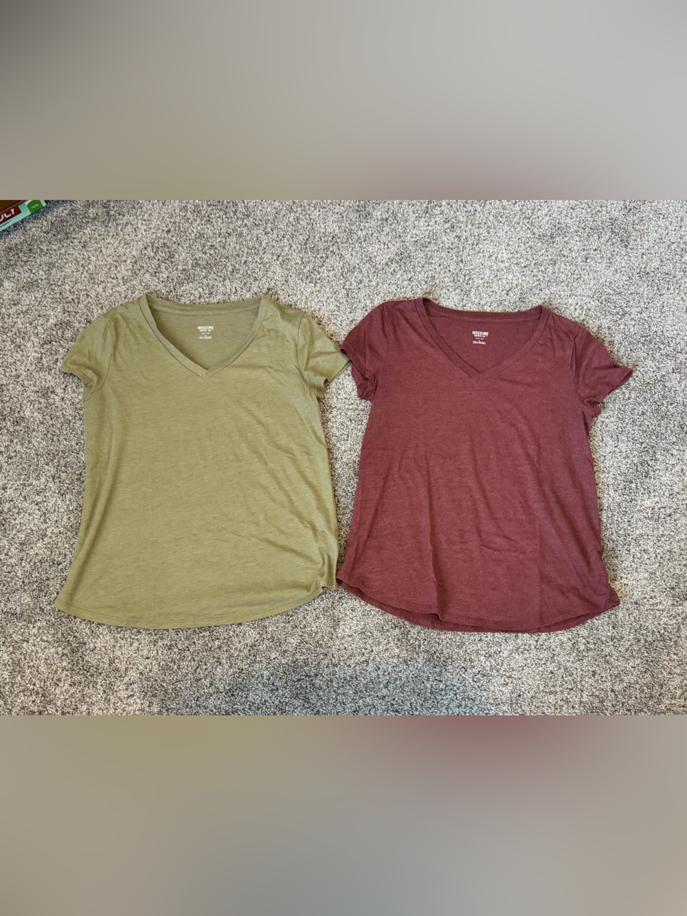 Mossimo Supply Co. Olive Green & Burgundy V-Neck Short Sleeve Tees